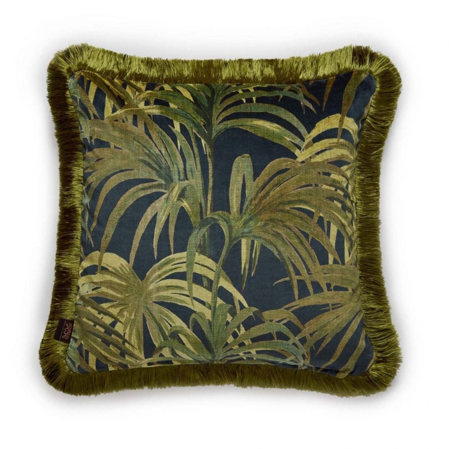 palmeral medium fringed velvet cushion midnight green 1 920x920 - Pute - Palmeral, fringed, House of Hackney