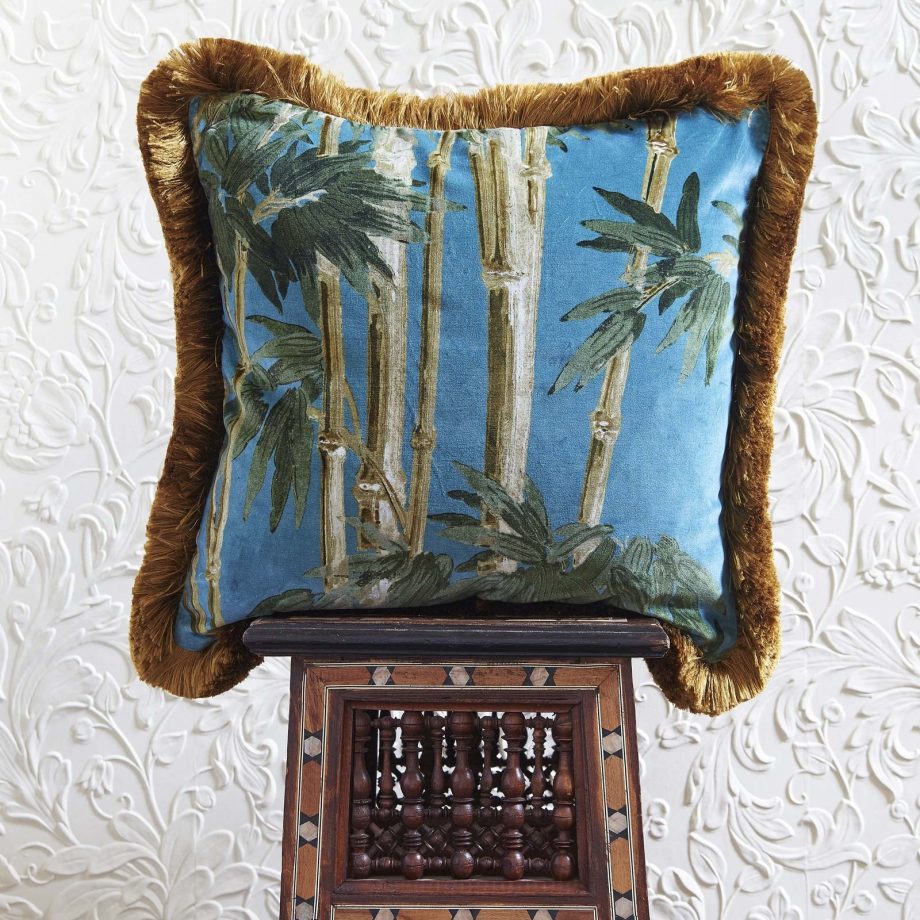 bambusa velvet fringed cushion azure 2 920x920 - Pute - Bambusa, Azure, fringed, House of Hackney