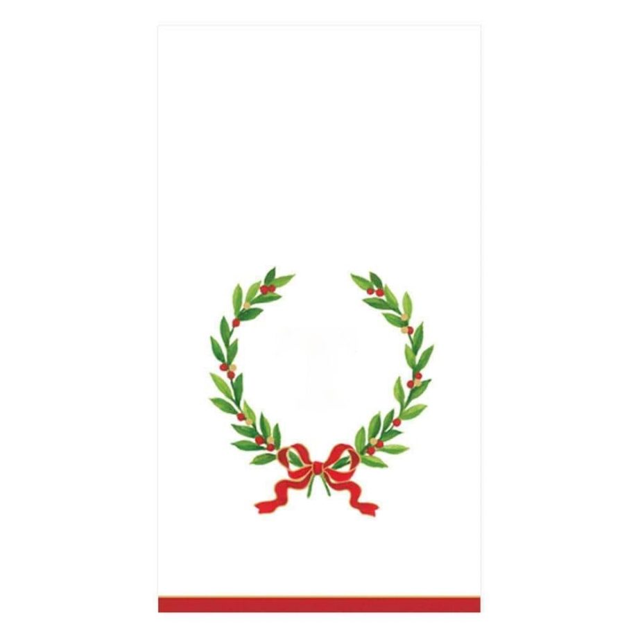 14150g t caspari christmas laurel wreath paper guest towel napkins in letter t 15 per package 4818713772079 1024x1024 920x920 - Servietter - "Wreath" avlang
