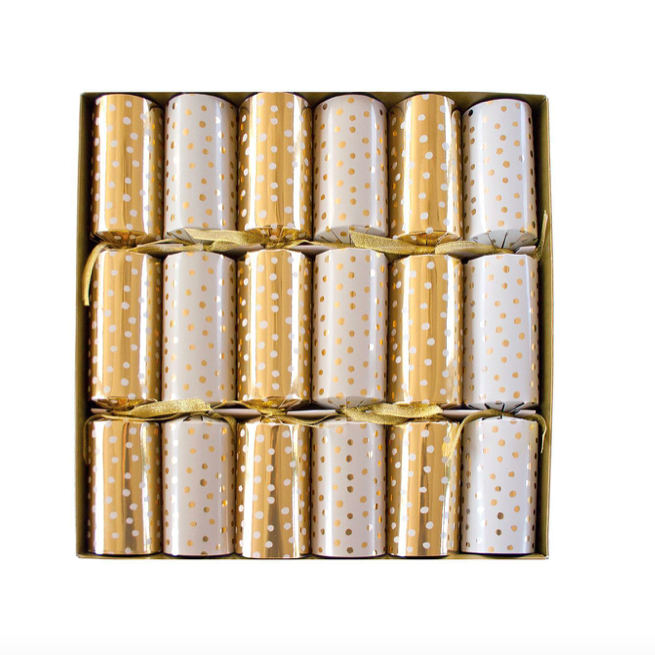 Crackers - "Dots gold and white" 6 stk Crackers - "Dots gold and white" 6 stk