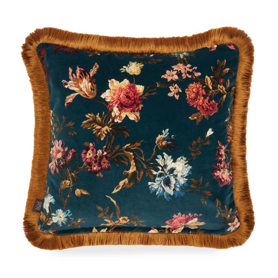 rosetta medium fringed velvet cushion petrol 1 920x920 - Pute - Rosetta, velvet, House of Hackney