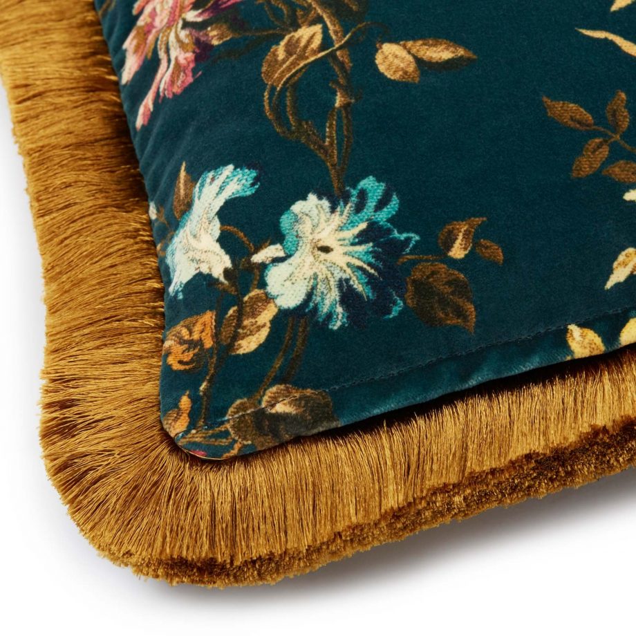 rosetta medium fringed velvet cushion petrol 2 920x920 - Pute - Rosetta, velvet, House of Hackney