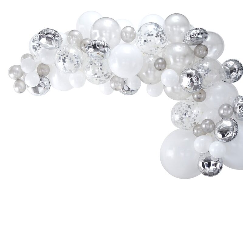 Ballongbue "Sølv & hvit" - 70 ballonger Ballongbue "Sølv & hvit" - 70 ballonger