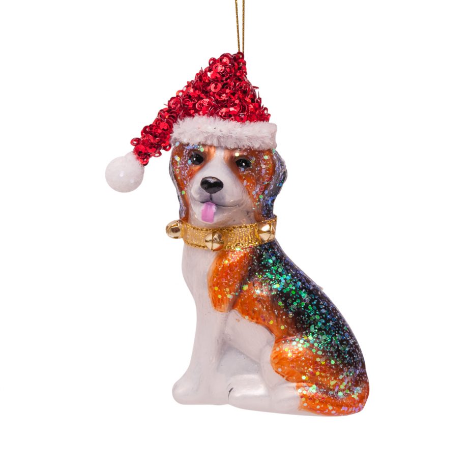 1162250110027.org  920x920 - Julepynt - Glass dog, beagle w/christmas hat