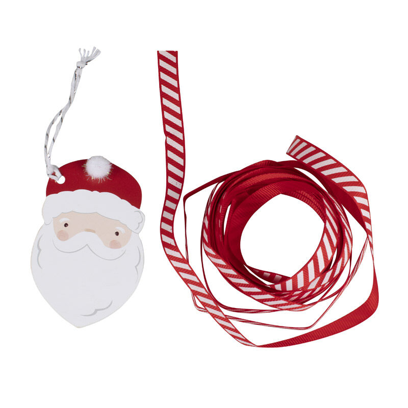 Gavelapper "Santa with pom moms & ribbon" - 8 stk