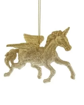 Julepynt - Flyvende enhjørning i gull